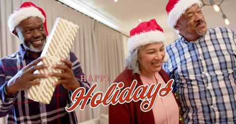 Joyful seniors celebrating christmas with holiday spirit