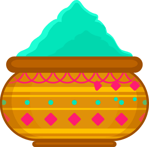 Ceramic pot overflowing with turquoise powder, transparent background