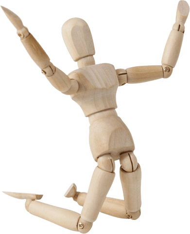 Transparent Wooden Mannequin Figurine Kneeling with Arms Raised