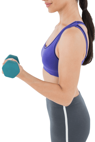 Fit woman lifting dumbbell on transparent background