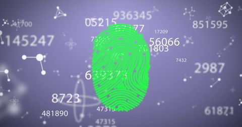 Digital fingerprint with changing numbers and floating molecules