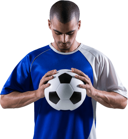 Soccer Player Holding Ball Isolated on Transparent Background