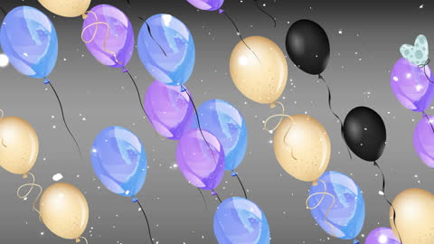 Colorful Balloons and Snowflakes on Gradient Background
