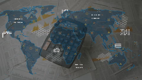 Global Business Digital Visualization with World Map and Calculator