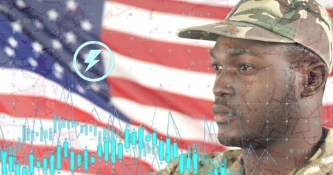 Military Technology Innovation Concept with Soldier and Digital Graphics