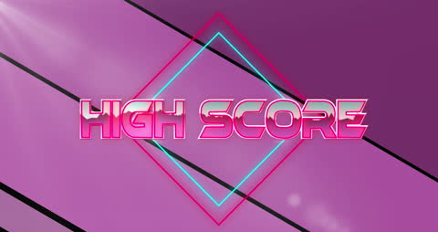 High Score Retro Neon Text on Geometric Background