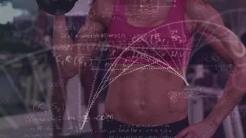 Strongwoman Lifting Weights in Futuristic Data Digital Interface