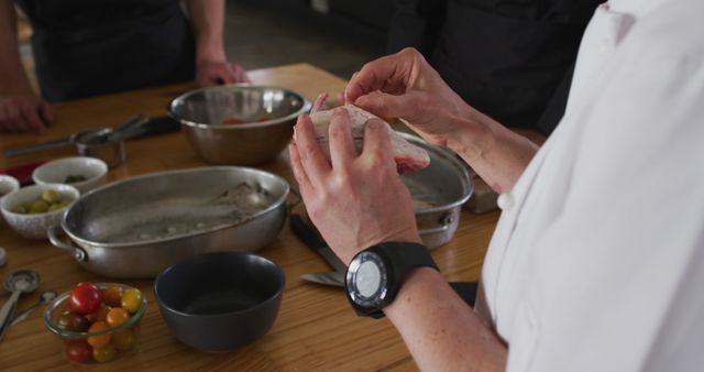 Close-up of Chef Preparing Ingredients in Professional Kitchen - Download Free Stock Images Pikwizard.com