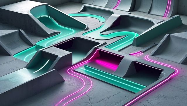 Futuristic Artificial Environment with Neon Illuminated Pathways