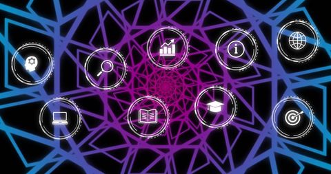 Neon Network Connections with Data Icons - Download Free Stock Images Pikwizard.com