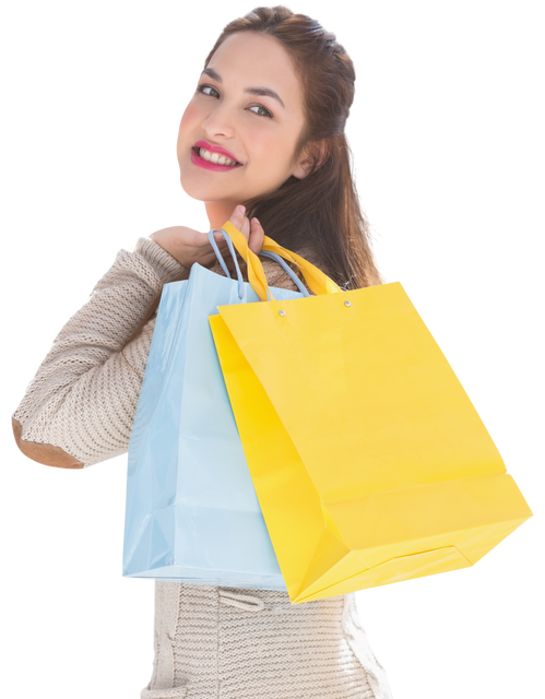 Caucasian Woman Smiling Holding Shopping Bags Transparent Background - Download Free Stock Videos Pikwizard.com