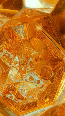 Rotating Amber Crystal Macro Reveal in Warm Golden Light Vertical Video