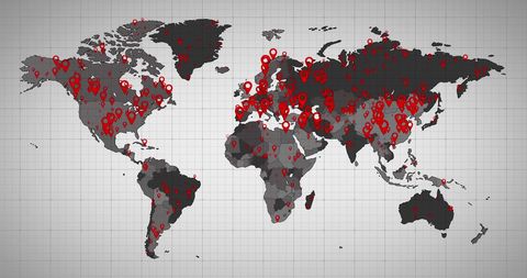 Global Distribution of COVID-19 Cases on World Map