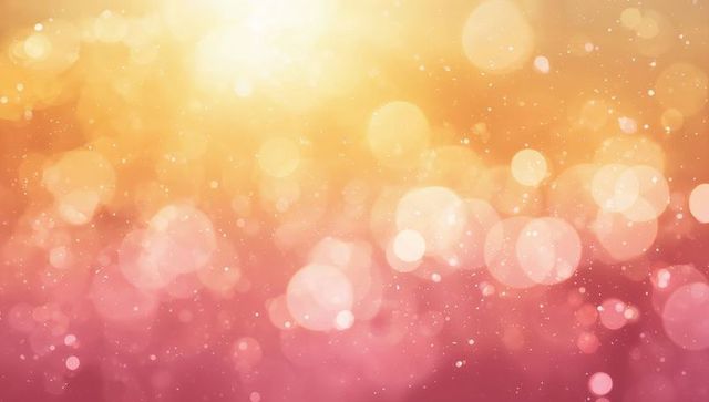 Glowing golden pink bokeh backdrop with soft luminous orbs and sparkling dust