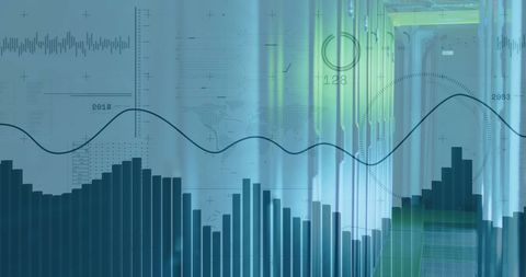 Financial Data Analytics Overlaid on Modern Server Room - Download Free Stock Images Pikwizard.com