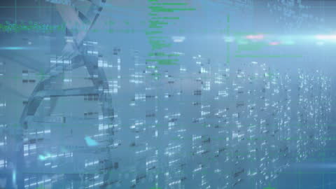 Digital DNA Strand with Data Matrix in Blue Hue