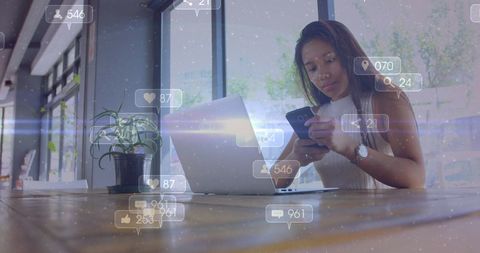 Young Woman Engaging with Social Media Insights on Smartphone