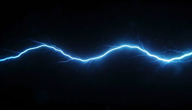 Electric-Blue Plasma Arc Across Dark Void with Neon Glow, Branching Sparks and Particles