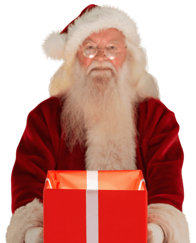 Santa Claus Holding Christmas Present with Transparent Background