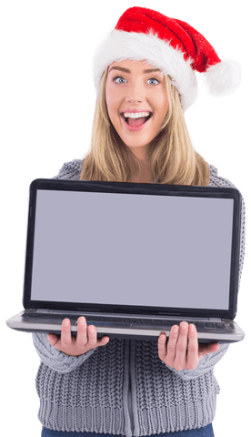 transparent christmas cheer woman showing blank laptop screen - Download Free Stock Videos Pikwizard.com