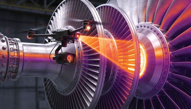 Autonomous drone inspecting gas turbine blades with thermal lidar scanning beam