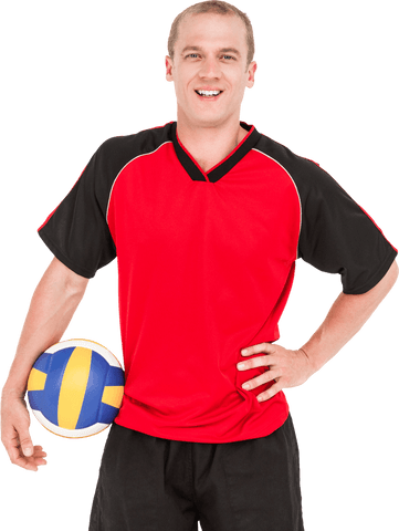 Transparent Portrait of Sportsman Holding Volleyball with Confidence