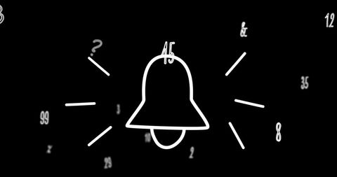 Bell icon with numbers on black background illustration