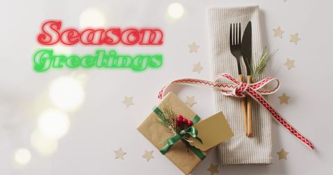 Festive Christmas Place Setting with Season's Greetings - Download Free Stock Images Pikwizard.com
