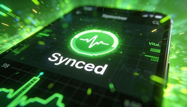 Neon green digital health dashboard showing synced ecg ring futuristic biometric analytics