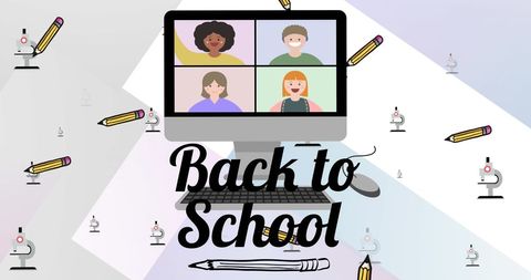 back to school virtual learning concept with icons - Download Free Stock Images Pikwizard.com