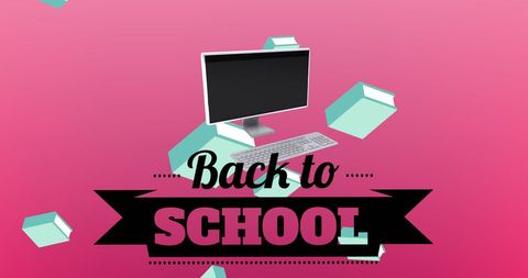 Back to School Concept with Computer and Books on Pink Background - Download Free Stock Images Pikwizard.com