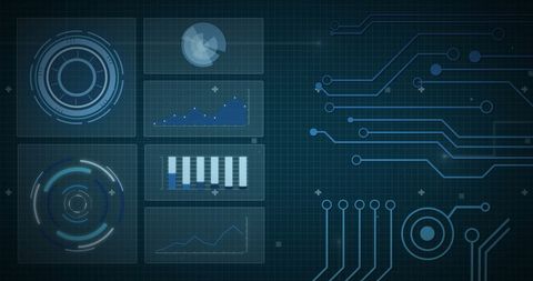 Futuristic Digital Interface with Data Visualizations and Circuit Board - Download Free Stock Images Pikwizard.com