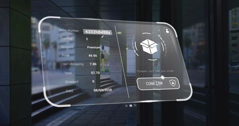 Futuristic digital interface concept with cityscape background