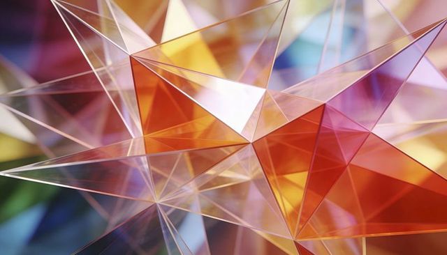Prismatic glass starburst abstract, faceted crystal triangles reflecting multicolor light