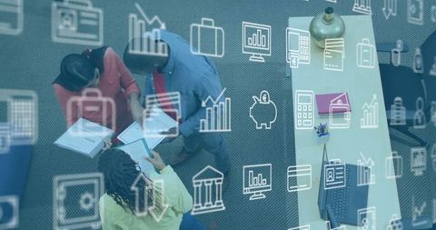 Diverse team collaborating on analytics in modern office setting