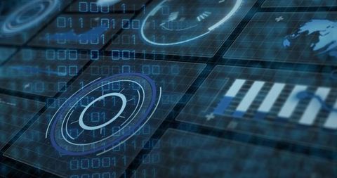 Futuristic HUD Interface With Data Streams and Charts