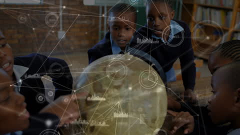 African American Students Engaging with Globe and Digital Concept