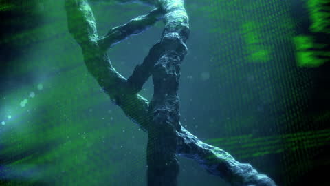 3D DNA Strand with Digital Data Overlay Concept Art