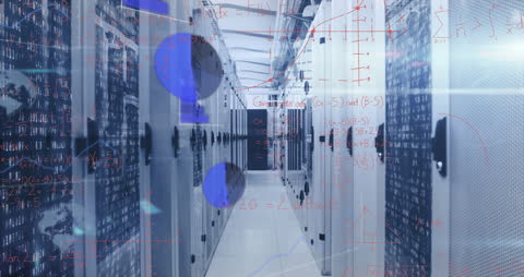 Mathematical Equations Overlaying Server Room Technology Concept