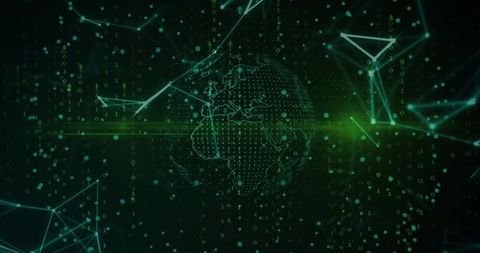 Digital Earth Globe in Green Cyberspace with Binary Code