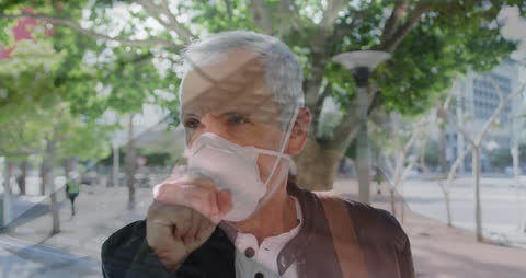 Composite Image of Man with Mask and Person Typing, Pandemic Education Concept