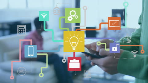 Businessman Using Smartphone with Innovative Digital Network Icons