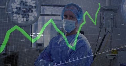 Surgeon analysing medical data with overlaid graph in operating room