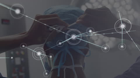 Surgeon Tying Face Mask with Network Connections Animation