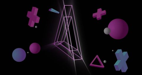 Neon Pink Geometric Shapes on Abstract Dark Background