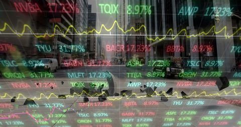 Stocks and Financial Data Visualized Over Urban Environment