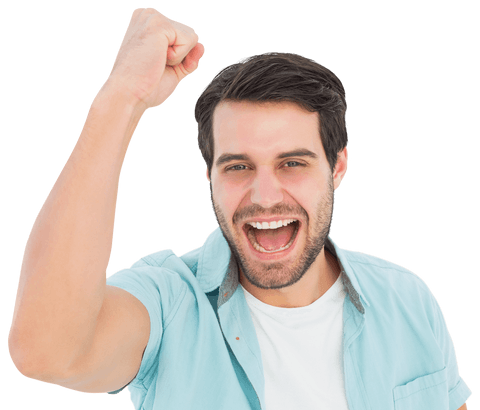 Excited Young Man Celebrating Success With Raised Fist Transparent - Download Free Stock Videos Pikwizard.com