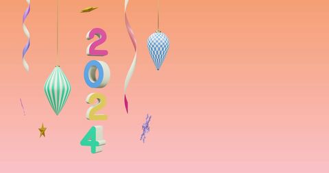 2024 festive decorations on pink background celebrating new year