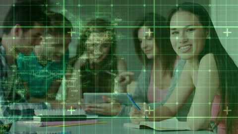 Students Collaborating with Digital Technology Interface