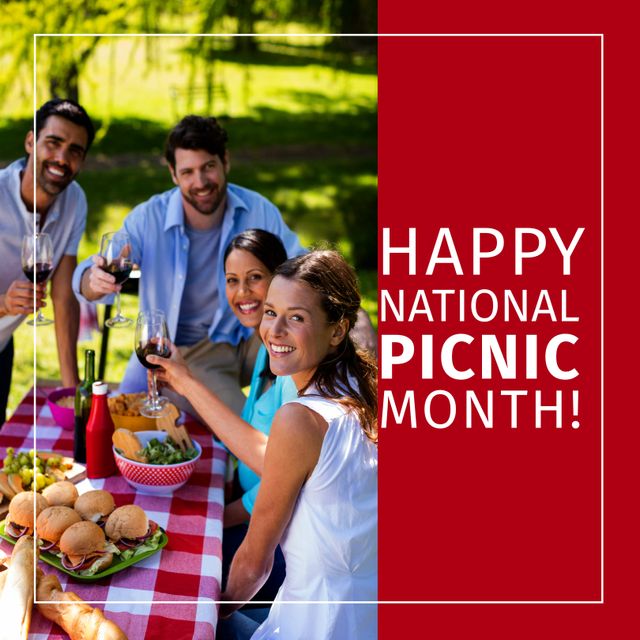 Group of Friends Celebrating National Picnic Month in Park - Download Free Stock Templates Pikwizard.com